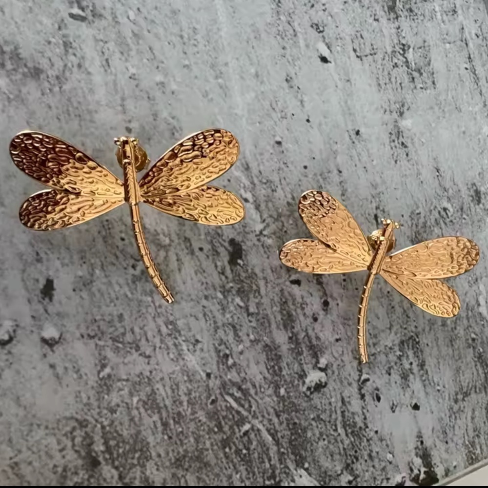 Gold Dragonfly Earrings - Picture 1 of 10
